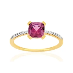 Bague or 375 2 tons grenat rhodolite et diamants
