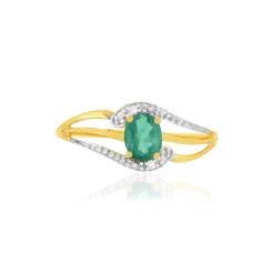 Bague or 375 2 tons émeraude diamant