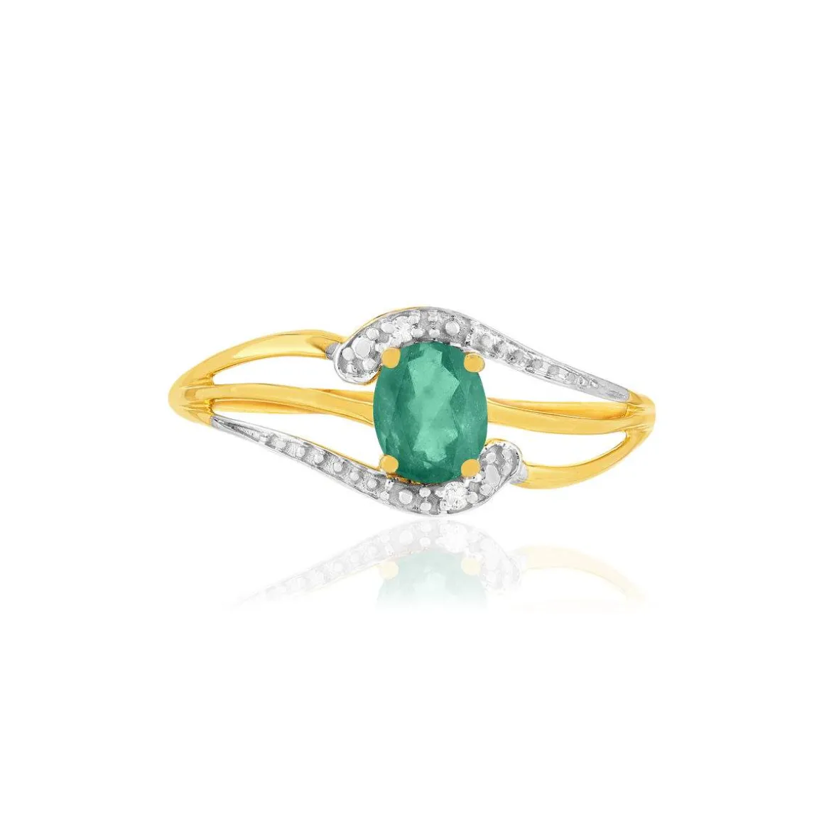 Bague or 375 2 tons émeraude diamant
