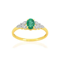 Bague or 375 2 tons émeraude diamant
