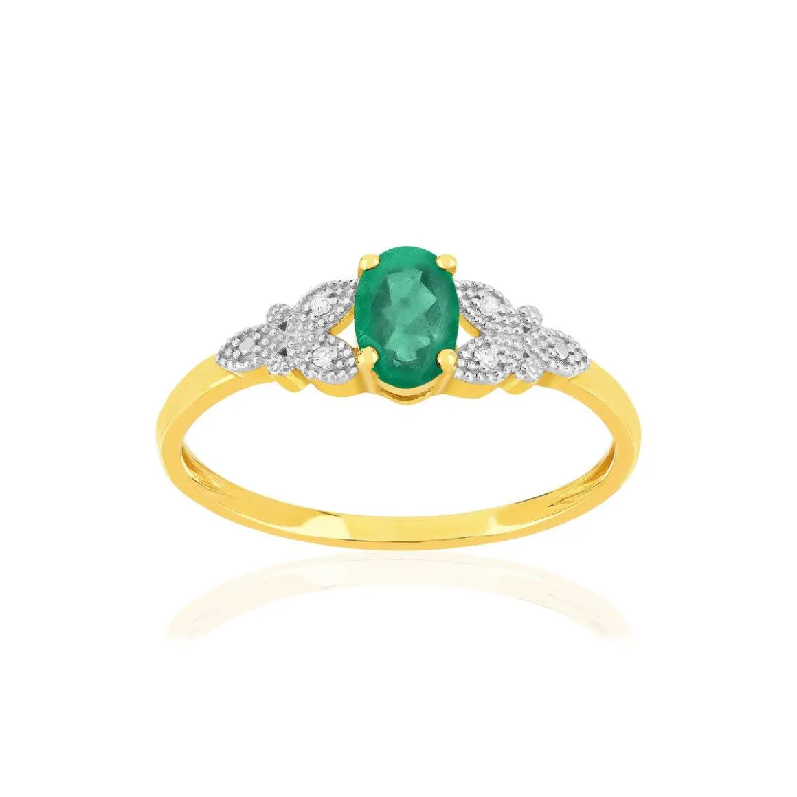 Bague or 375 2 tons émeraude diamant