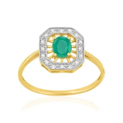 Bague or 375 2 tons émeraude et diamants