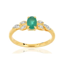Bague or 375 2 tons émeraude ovale et diamants