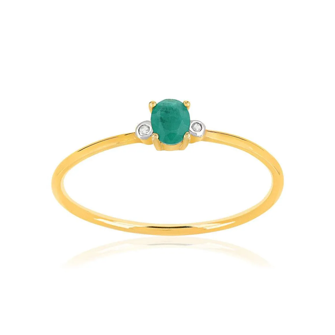 Bague or 375 2 tons émeraude ovale et diamants