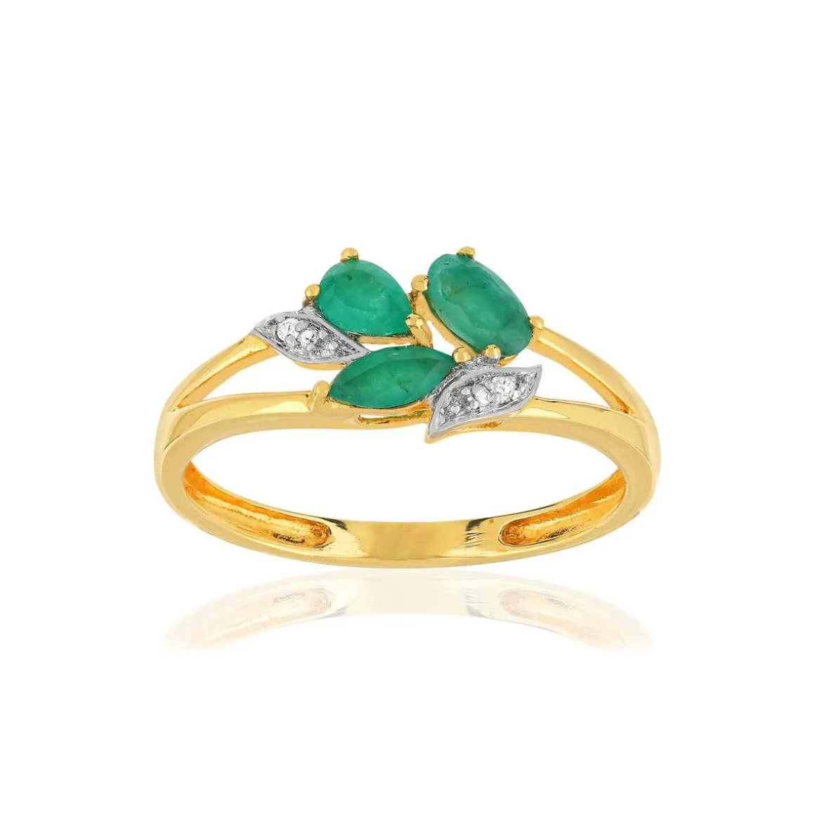 Bague or 375 2 tons émeraudes et diamants