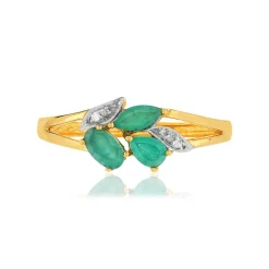 Bague or 375 2 tons émeraudes et diamants