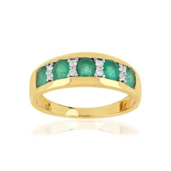 Bague or 750 2 tons émeraudes et diamants