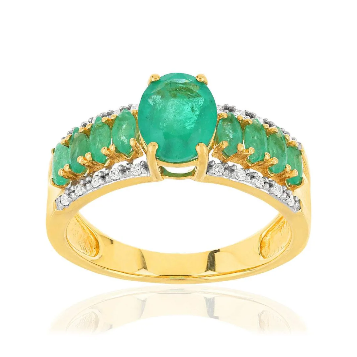 Bague or 750 2 tons émeraudes et diamants