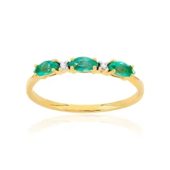 Bague or 375 2 tons 3 émeraudes ovales et diamants