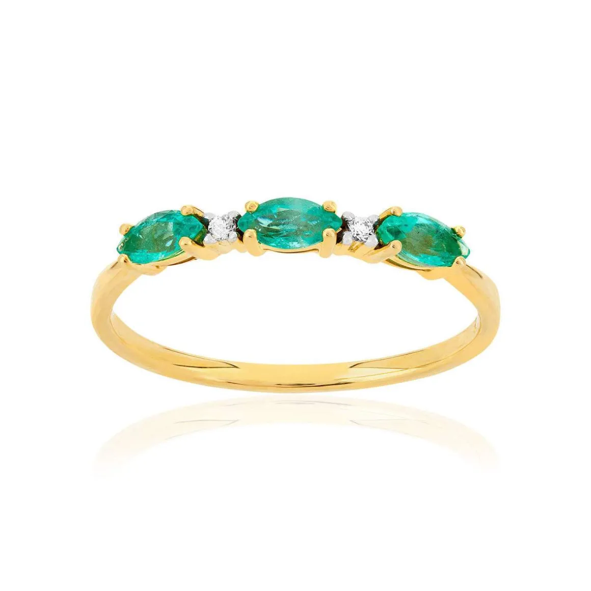Bague or 375 2 tons 3 émeraudes ovales et diamants