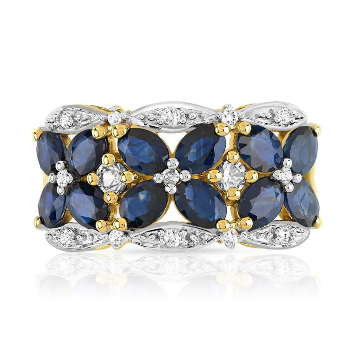 Bague or 750 2 tons papillons saphirs et diamants