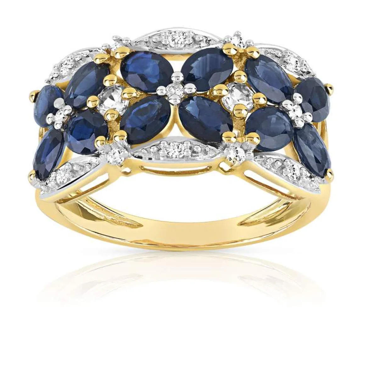 Bague or 750 2 tons papillons saphirs et diamants