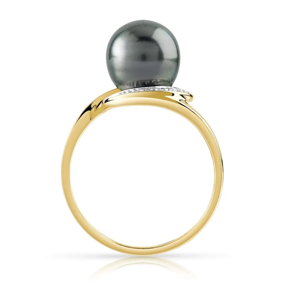 Bague or 375 2 tons perle de culture de Tahiti et diamant