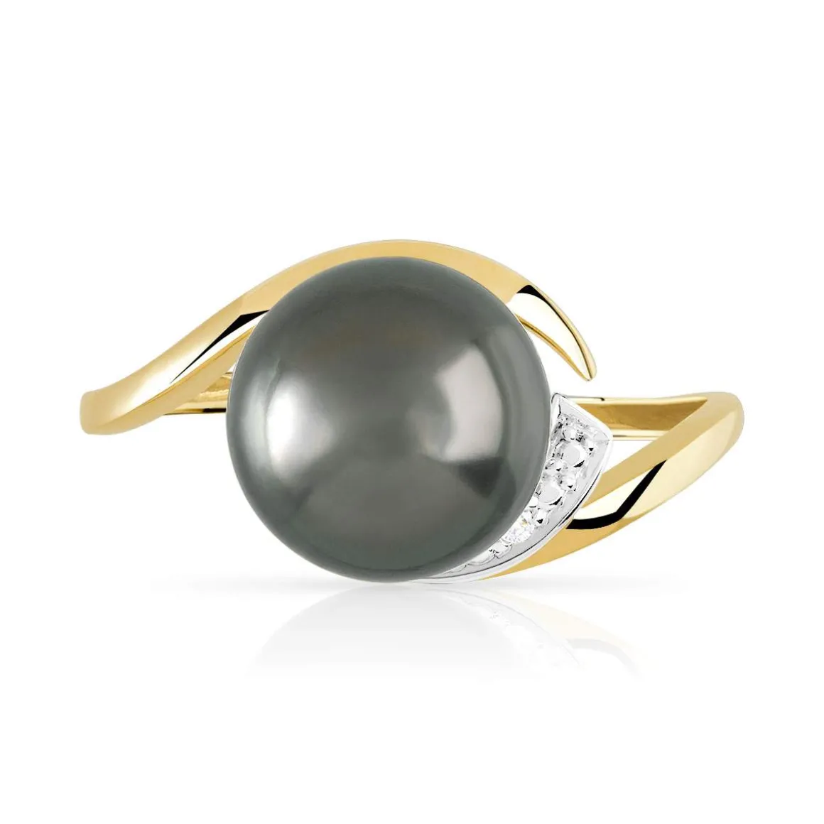 Bague or 375 2 tons perle de culture de Tahiti et diamant