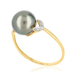 Bague or 375 2 tons perle de Tahiti et diamants