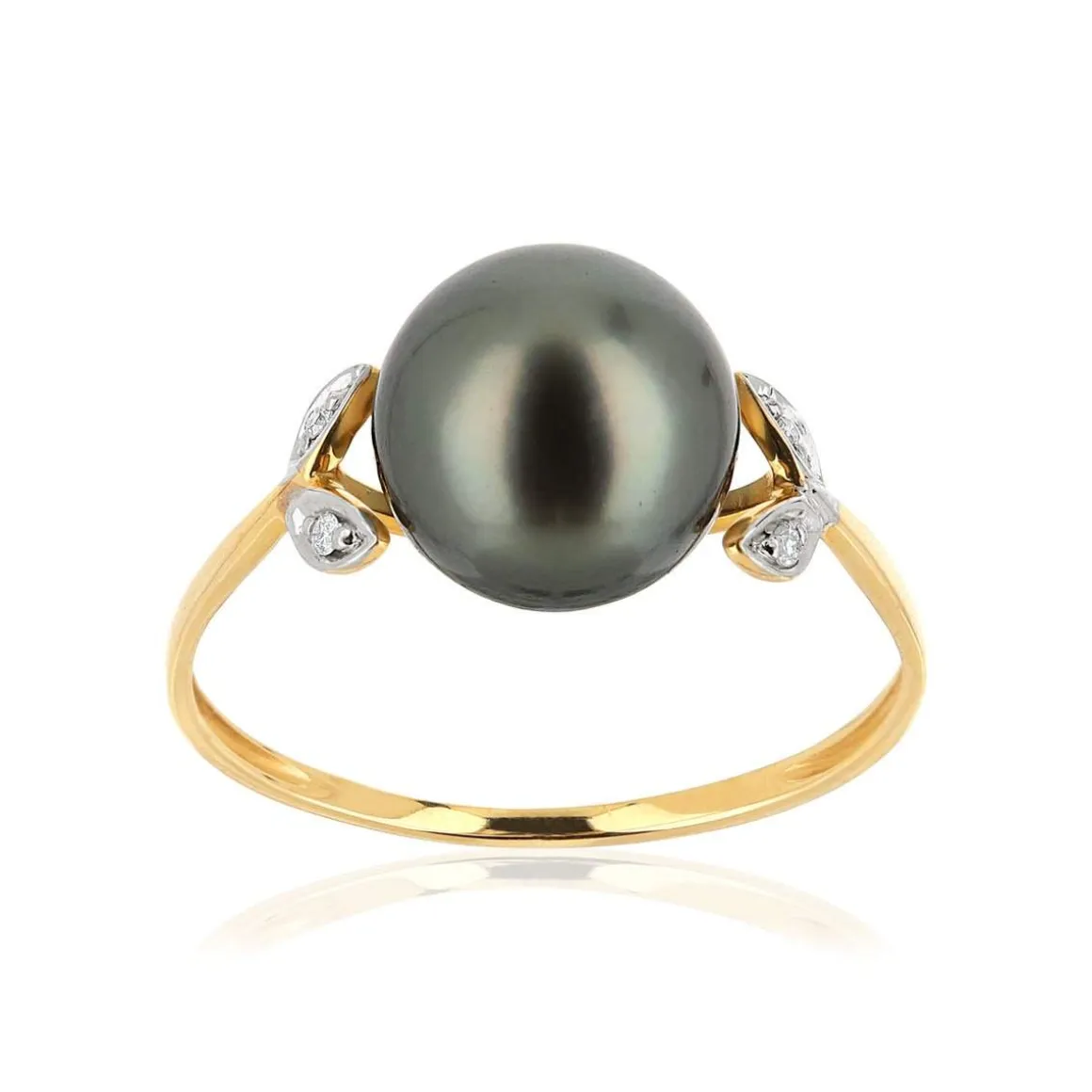 Bague or 375 2 tons perle de Tahiti et diamants