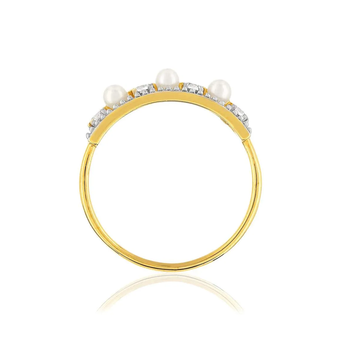 Bague or 375 2 tons perles de culture de Chine et zirconias