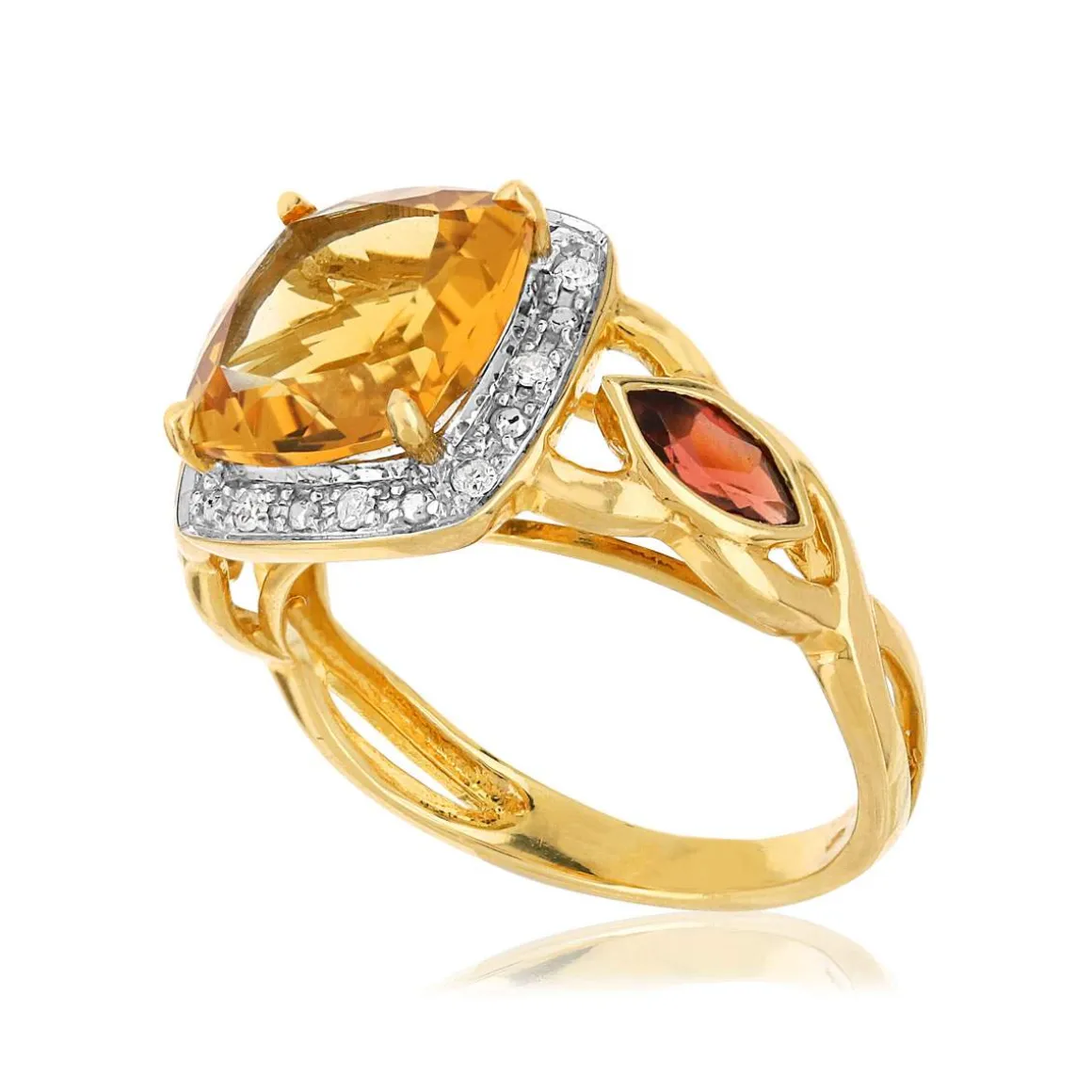 Bague or 375 2 tons pierres fines et diamants