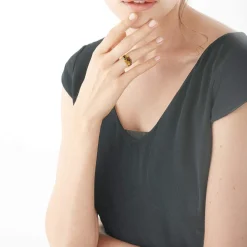 Bague or 375 2 tons pierres fines et diamants