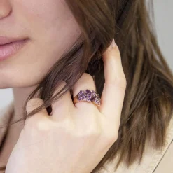 Bague or 375 2 tons pierres précieuses et fines