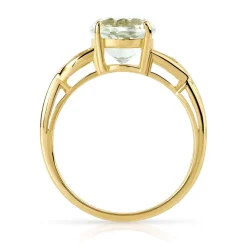 Bague or 375 2 tons quartz vert ovale et diamants