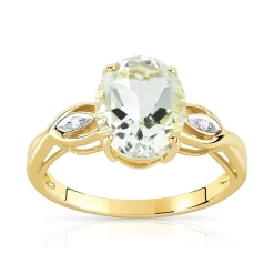 Bague or 375 2 tons quartz vert ovale et diamants