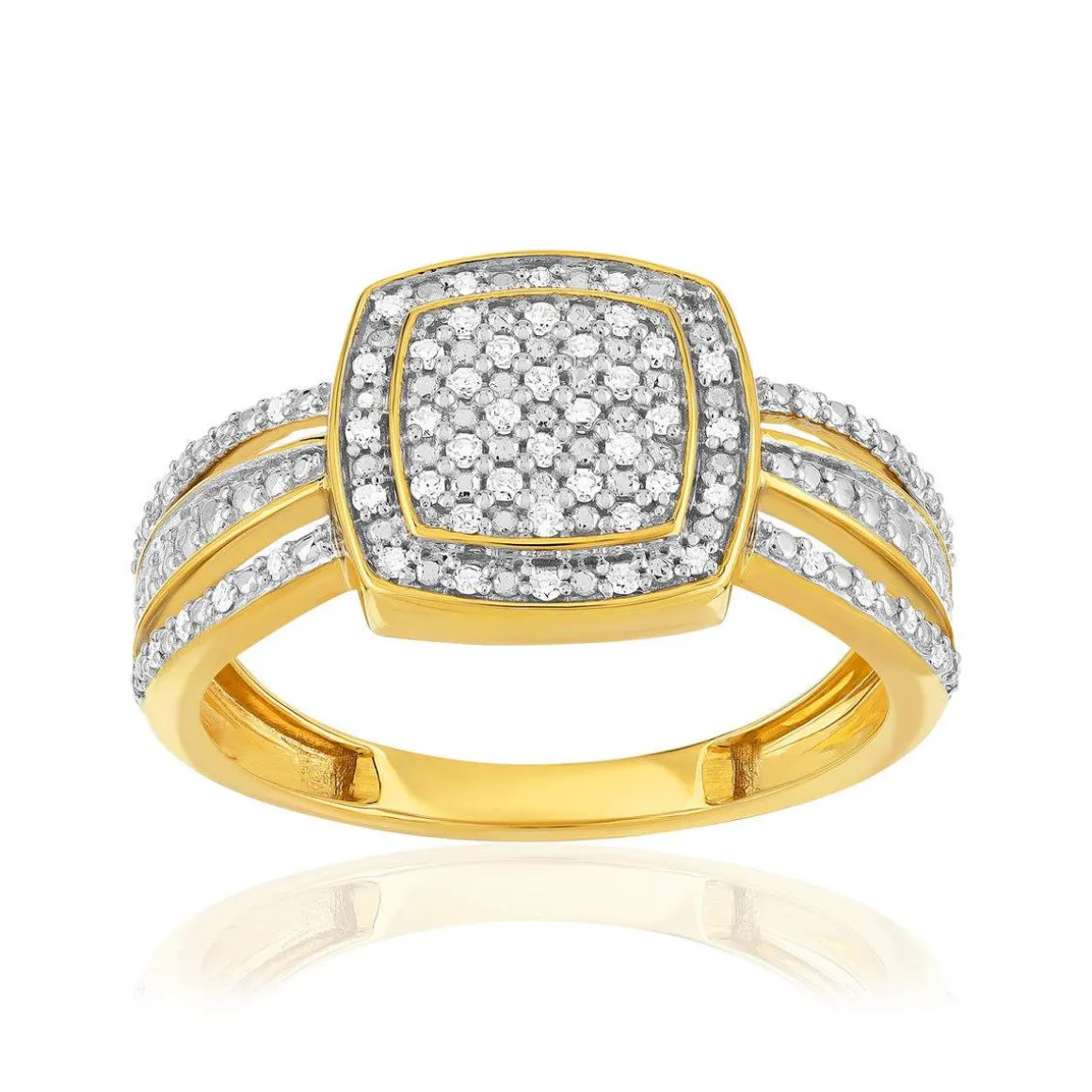 Bague or 375 2 tons rectangulaire diamants
