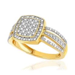 Bague or 375 2 tons rectangulaire diamants