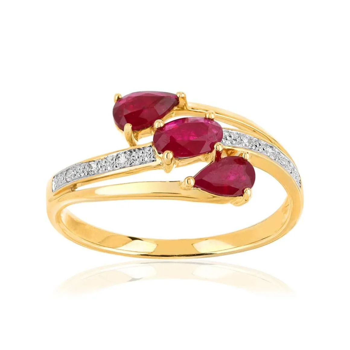 Bague or 375 2 tons rubis et diamants