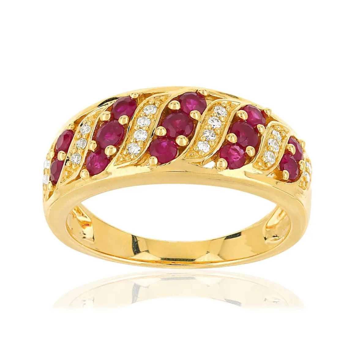 Bague or 375 2 tons rubis et diamants