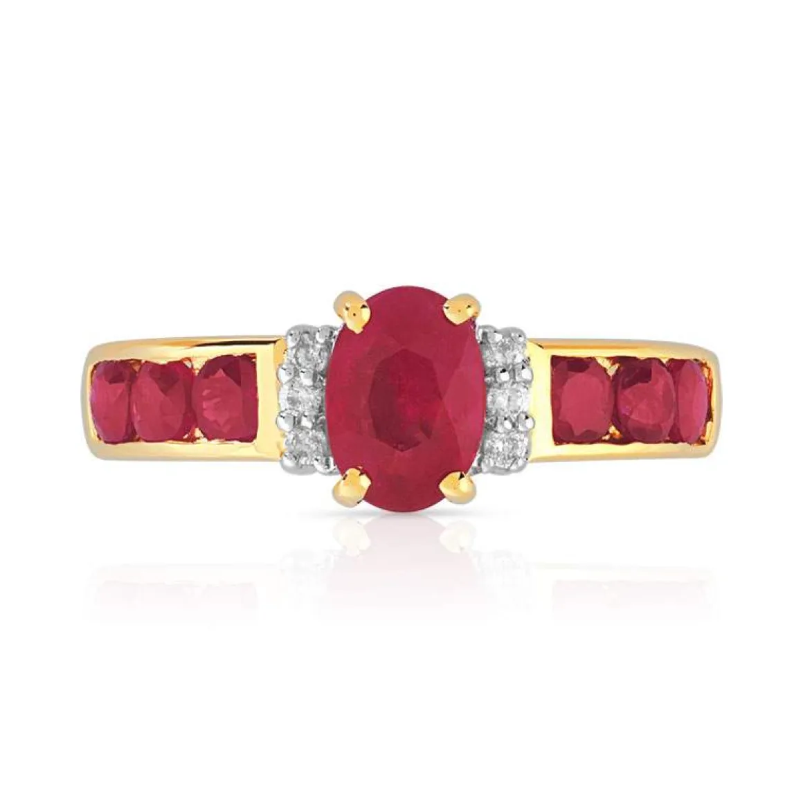 Bague or 750 2 tons rubis et diamants