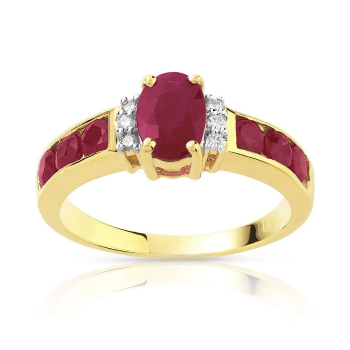 Bague or 750 2 tons rubis et diamants