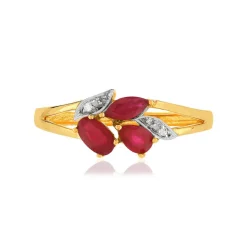 Bague or 375 2 tons rubis et diamants