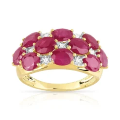 Bague or 750 2 tons rubis ovales et diamants