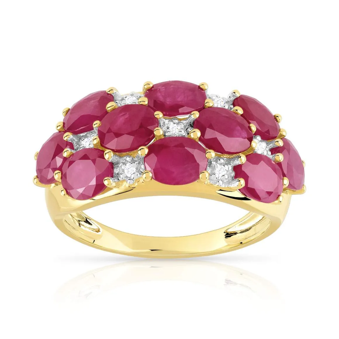 Bague or 750 2 tons rubis ovales et diamants