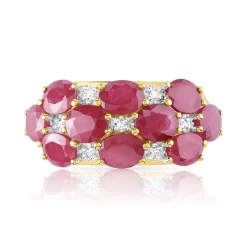 Bague or 750 2 tons rubis ovales et diamants