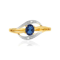 Bague or 375 2 tons saphir ovale et diamants