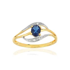 Bague or 375 2 tons saphir ovale et diamants