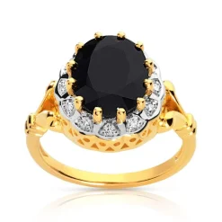 Bague or 750 2 tons saphir ovale et diamants