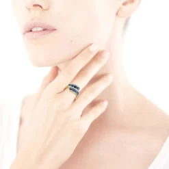 Bague or 375 2 tons saphirs et diamants