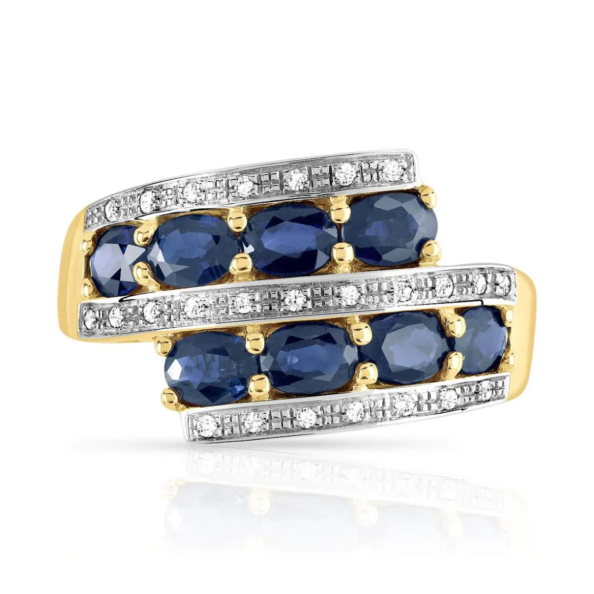 Bague or 375 2 tons saphirs et diamants