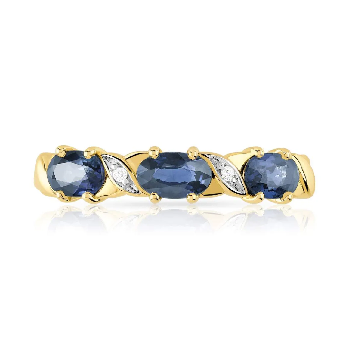 Bague or 375 2 tons saphirs ovales et diamants