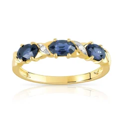 Bague or 375 2 tons saphirs ovales et diamants