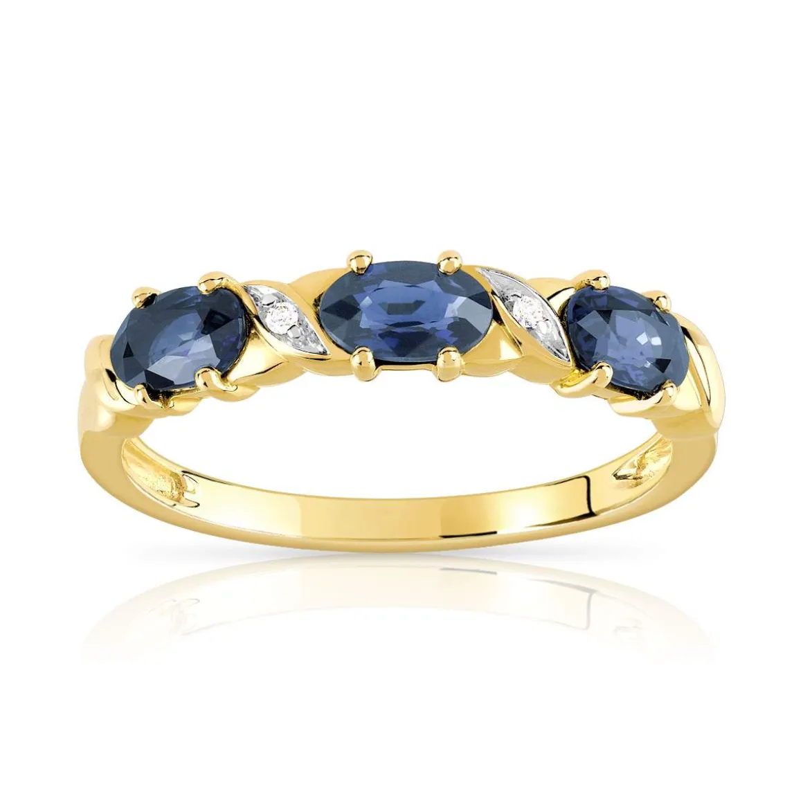 Bague or 375 2 tons saphirs ovales et diamants
