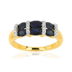 Bague or 375 2 tons saphirs ovales et diamants