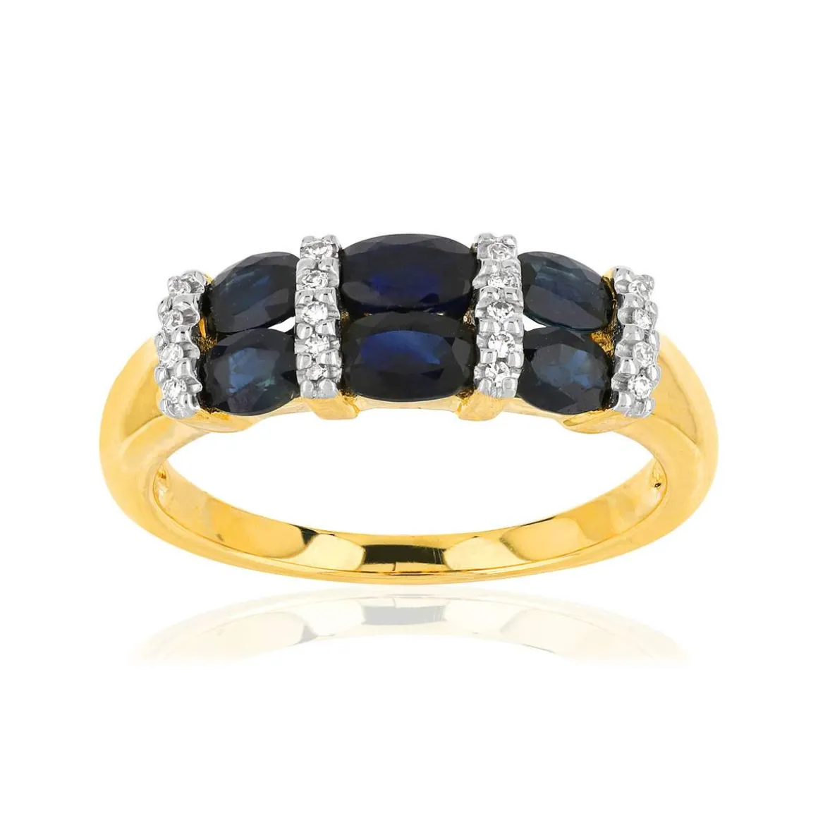 Bague or 375 2 tons saphirs ovales et diamants