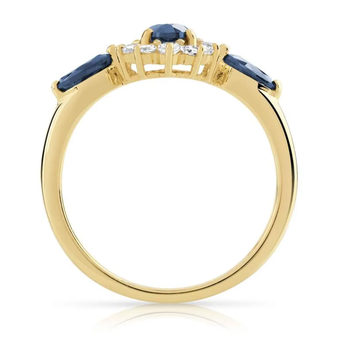 Bague or 375 2 tons saphirs ovales et topazes blanches