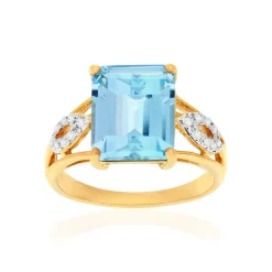 Bague or 375 2 tons topaze traitée et zirconias