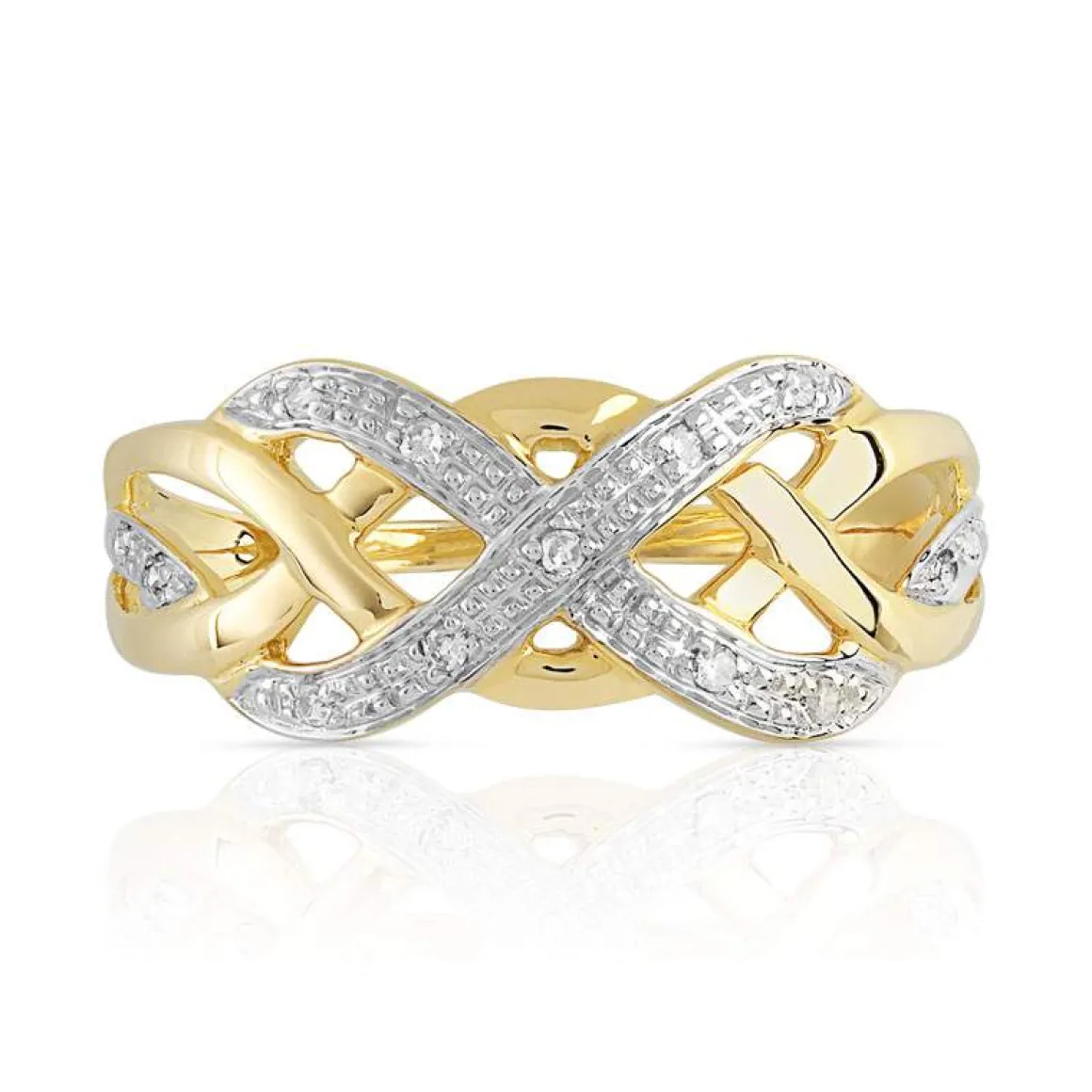 Bague or 375 2 tons tressée diamants