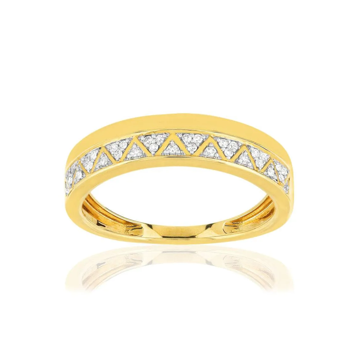 Bague or 375 2 tons triangles diamants